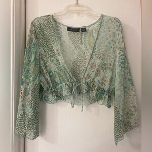 Silk Tie Half Shirt with Draped Sleeves